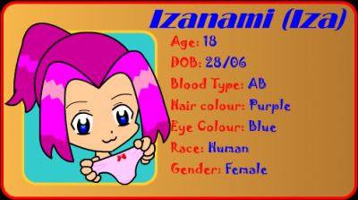 Izanami ID Card
This was an old 'ID Card' i did for Izanami. I don't think it was my first image of her but it was pretty close so it's probbly the first 'FULLY Designed' version of her. This one only dates back to about June 2005 with the file being 'lost' for a bit in a harddrive crash i had in 2006 and it gives pretty much all the basic information on Iza. Come to think of it.. It must be the first Image of her really since i put her date of Birth as the day i started this image, 28th June.
Keywords: Iza