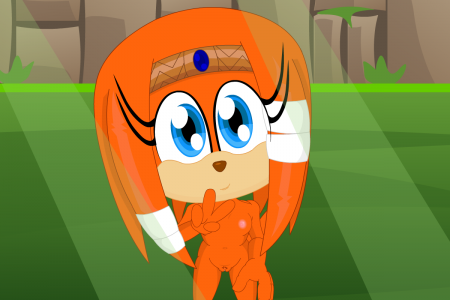 Tikal Echidna - Hi
I've been working (slowly) on a Tikal Animation and don't expect it any time soon (as of writing this). This is from the Intro (it's a POV video) and I've been debating the eye lash issue which is seen here. Tikal's Eye lash is visible through her front spine. While this method is pretty common for Hair, it's common for hair because hair isn't a solid thing. It is basically there to show the hair isn't a thick solid lump and stuff can be seen through it the same way alot of real hair isn't in big solid clumps which block everything.

Problem is.. Tikal's Spines, like Knuckles etc, is a solid piece. it's not hair. They don't have bones but a kinda fleshy tube like thing. Source of this information? complex thing involving model sheets, in-game appearances and official art mostly. Anyway.. with that issue, her Eye lash shouldn't be seen. but would it then bend? looks bad that way.. in a way, this looks best but.. I'm not sure.. anyway, Decided I wanted to show this is a preview and a picture in it's own right really.
Keywords: Tikal Echidna nude Flat chest