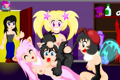 Vanja, Bekki, Honey, Axi & Uzi - Original
A Gift image i did for Vanja for helping alot and leading to this site being here now ^_^

It's a pretty detailed image and has a bunch of refences to her works.. let see.. Of course, it's Vanja herself at the door, the characters in front are Axi & Uzi (from MoonShine Ero-Mania comic), Honey (from Lil' Honey Ero-Mania comic) & Bekki (from Space Explorer Bekki). Then in the background there are refences to comics she has done: Knight X Tales, Batwaltz, Magical Painttubes, The Scarecrow and Cat & Devil Lady. Probebly one of my more complex works to date, for a single picture i think.
Keywords: Vanja Bekki Honey Axi Uzi